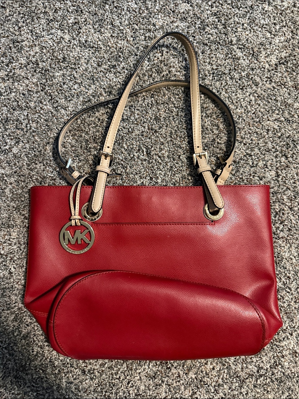 Michael Kors Red Leather Tote with Cream Handles